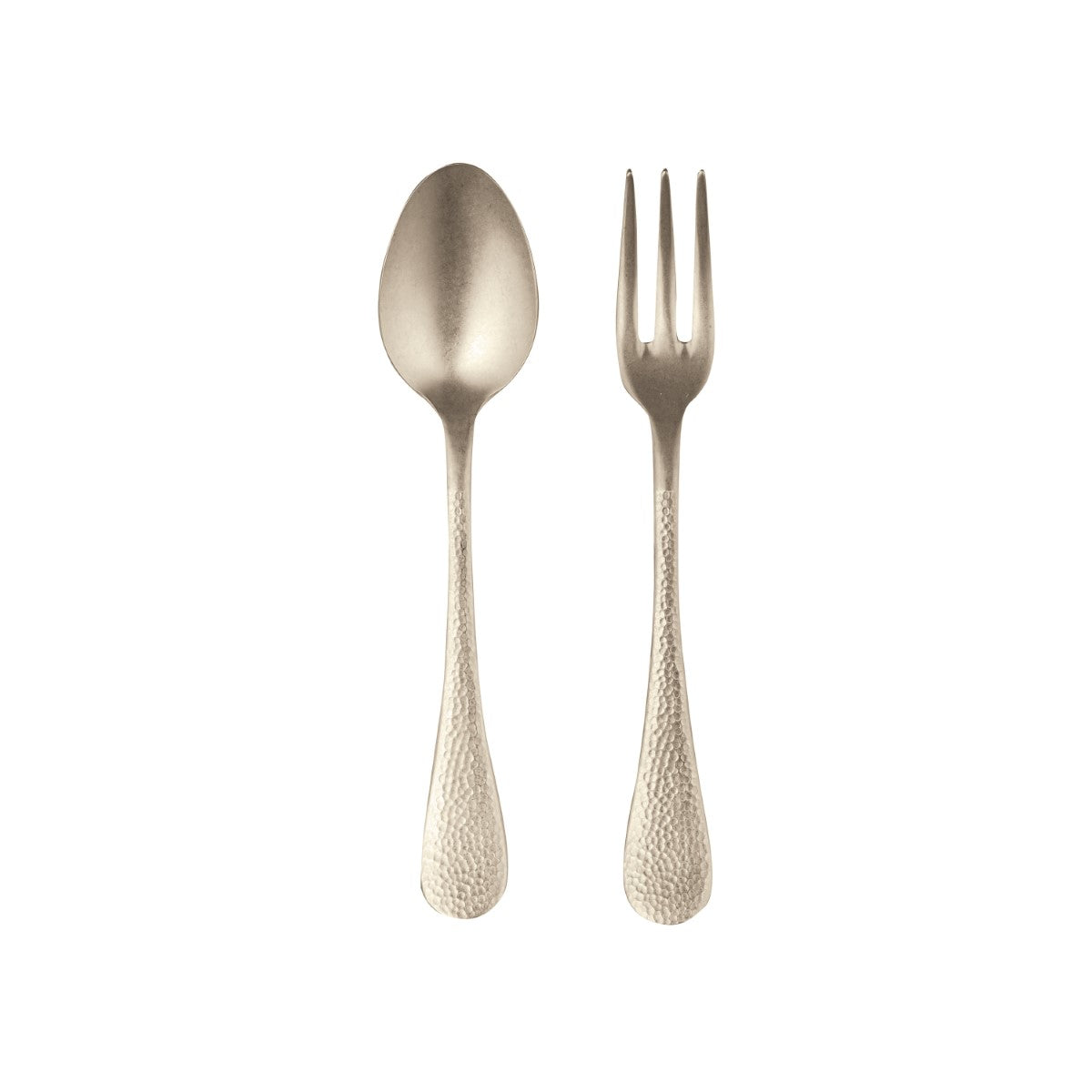 Silver spoon and fork set on a white background