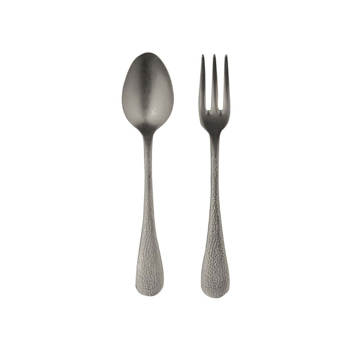 Silver spoon and fork set on a white background