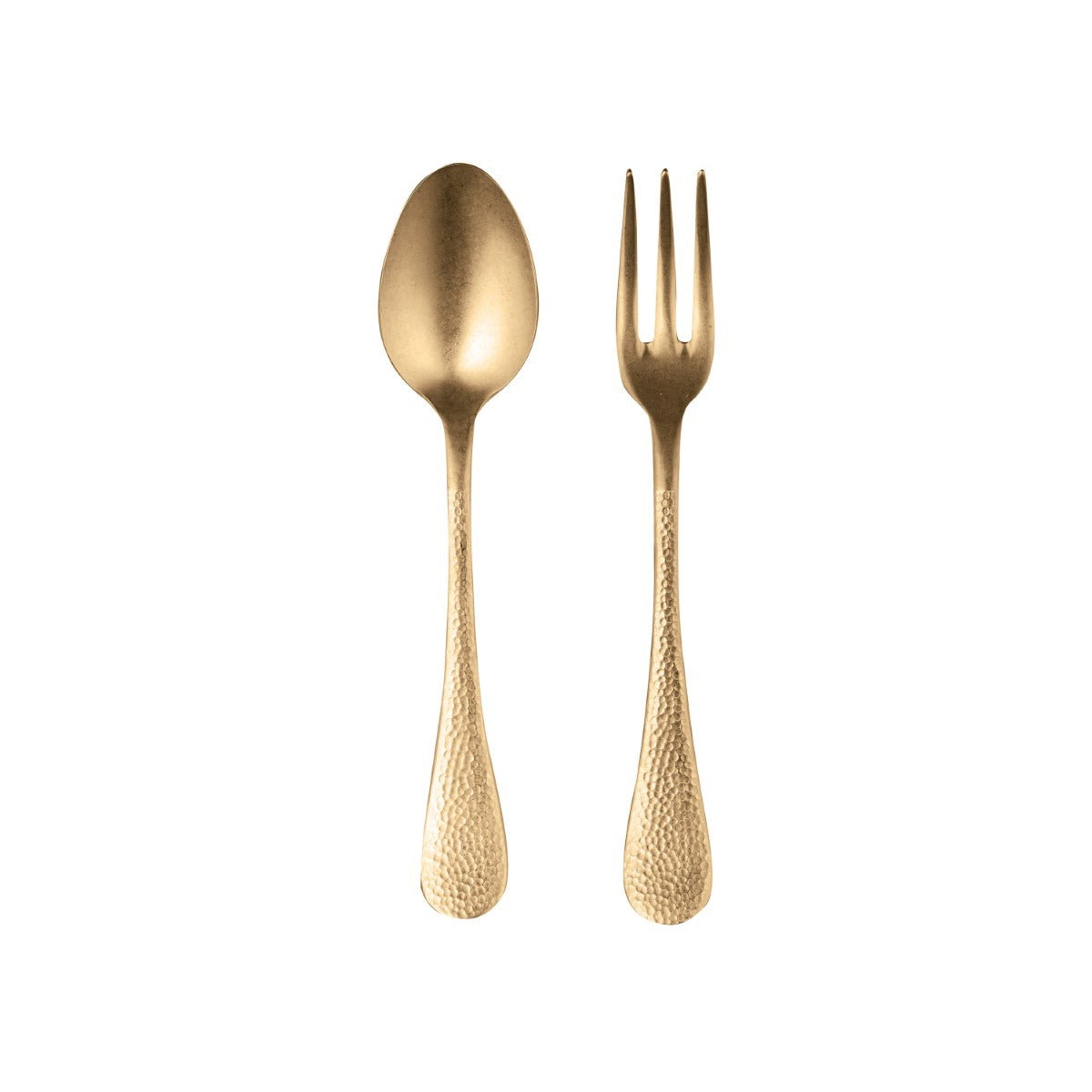 Gold spoon and fork set on a white background