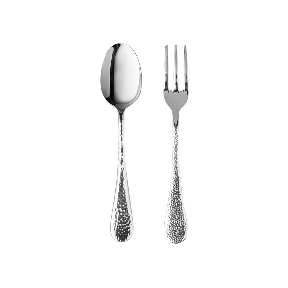 Silver spoon and fork set on a white background