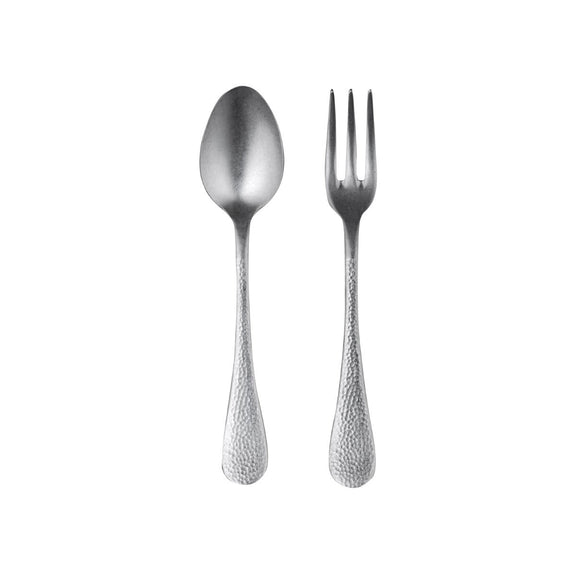 Silver spoon and fork set on a white background