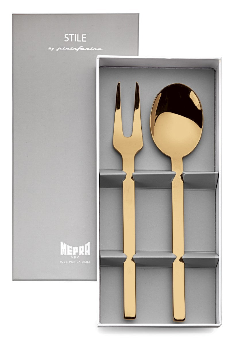 Gold spoon and fork set in a gray box with 'Nemra' branding.