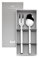 Silver spoon and fork set in a gray box with 'Mepra' branding.