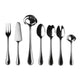 Set of silver cutlery including forks, knives, and spoons on a white background