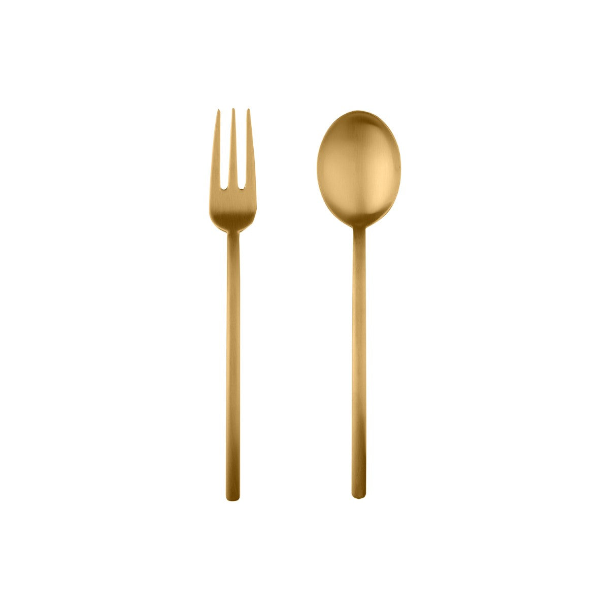 Gold fork and spoon set on a white background
