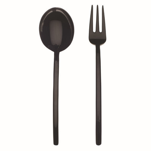 Black spoon and fork on a white background