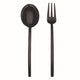 Black spoon and fork on a white background