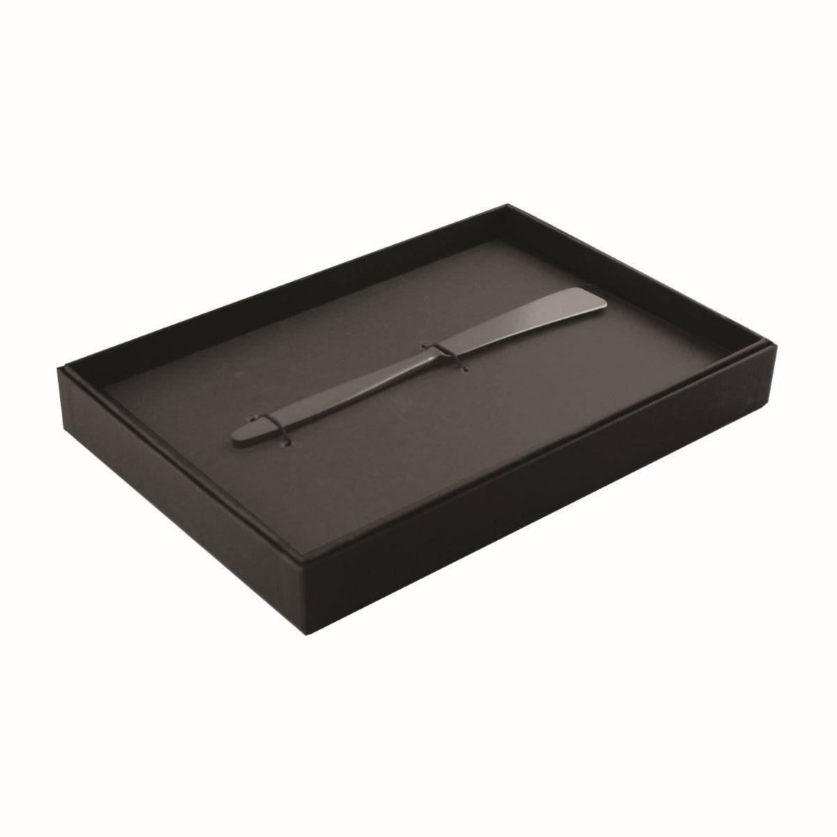 Black knife in a black box on a white background