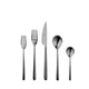 Set of silver cutlery including forks, knife, and spoons on a white background