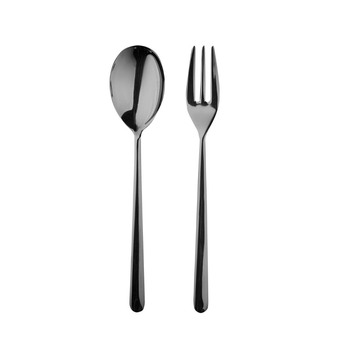 Stainless steel spoon and fork on a white background