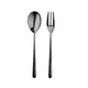 Stainless steel spoon and fork on a white background