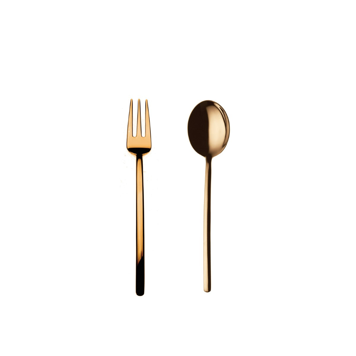 Gold fork and spoon set on a white background
