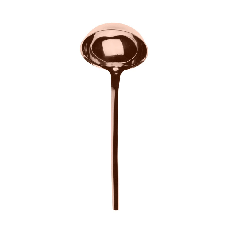 Rose gold ladle on a white background