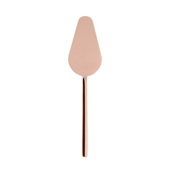 Rose gold cake server on a white background