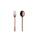 Rose gold fork and spoon on a white background