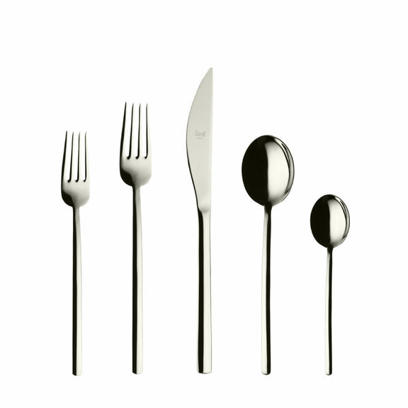 Set of silver cutlery including forks, knives, and spoons on a white background
