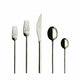 Set of silver cutlery including forks, knives, and spoons on a white background
