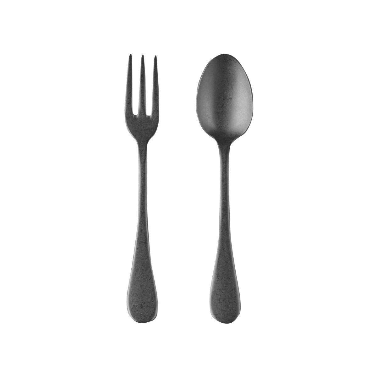 Black spoon and fork set on a white background