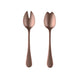 Pair of rose gold salad servers on a white background