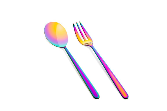 Colorful spoon and fork set on a white background