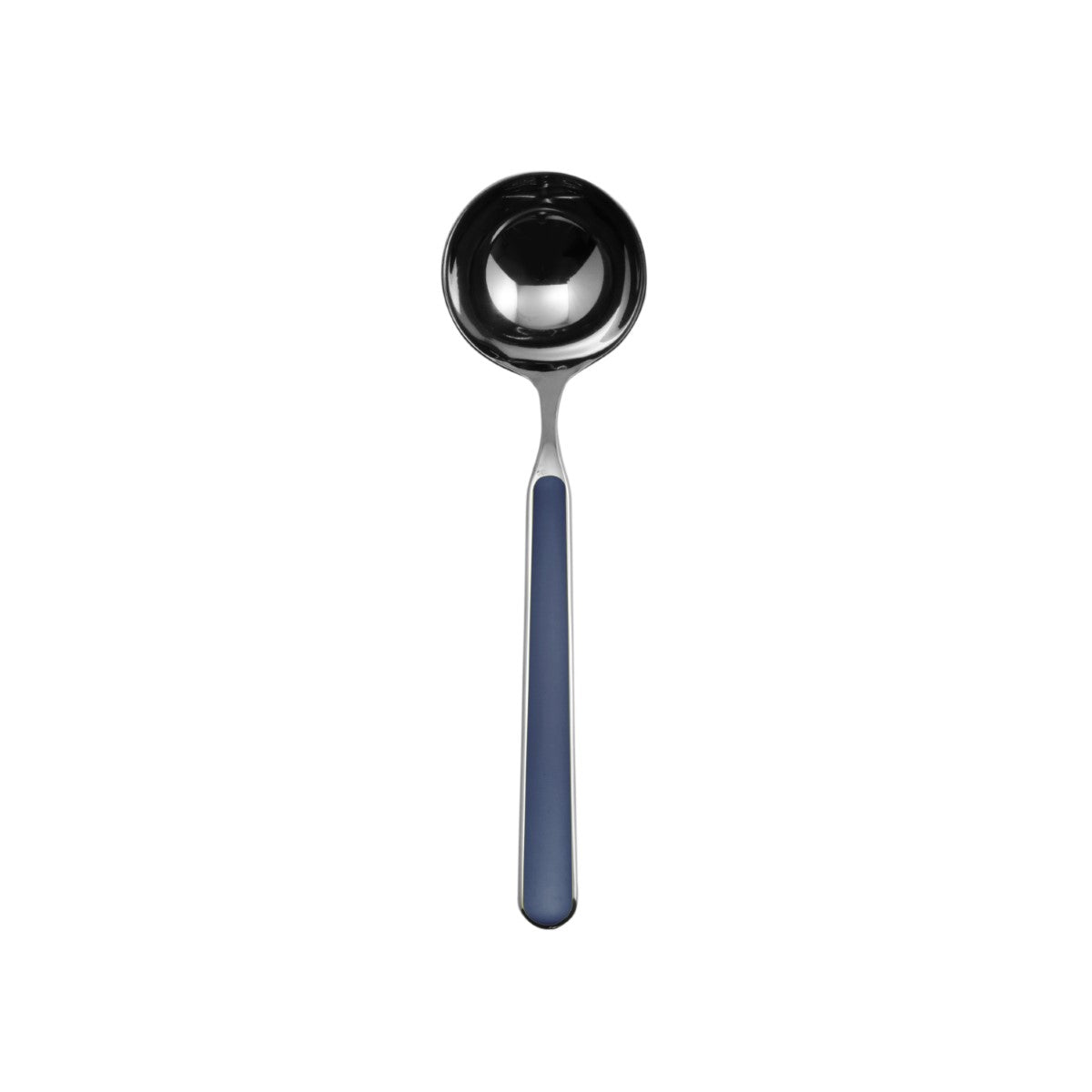 Spoon with a blue handle on a white background