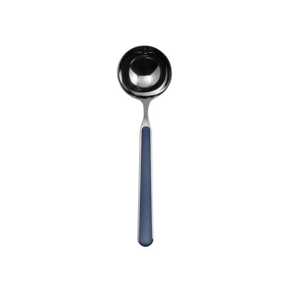 Spoon with a blue handle on a white background