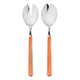 Two silver spoons with orange handles on a white background