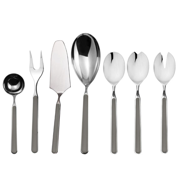 Set of silver cutlery including spoons, forks, and a knife on a white background