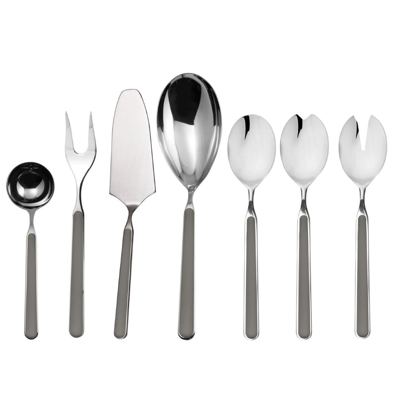 Set of silver cutlery including spoons, forks, and a knife on a white background