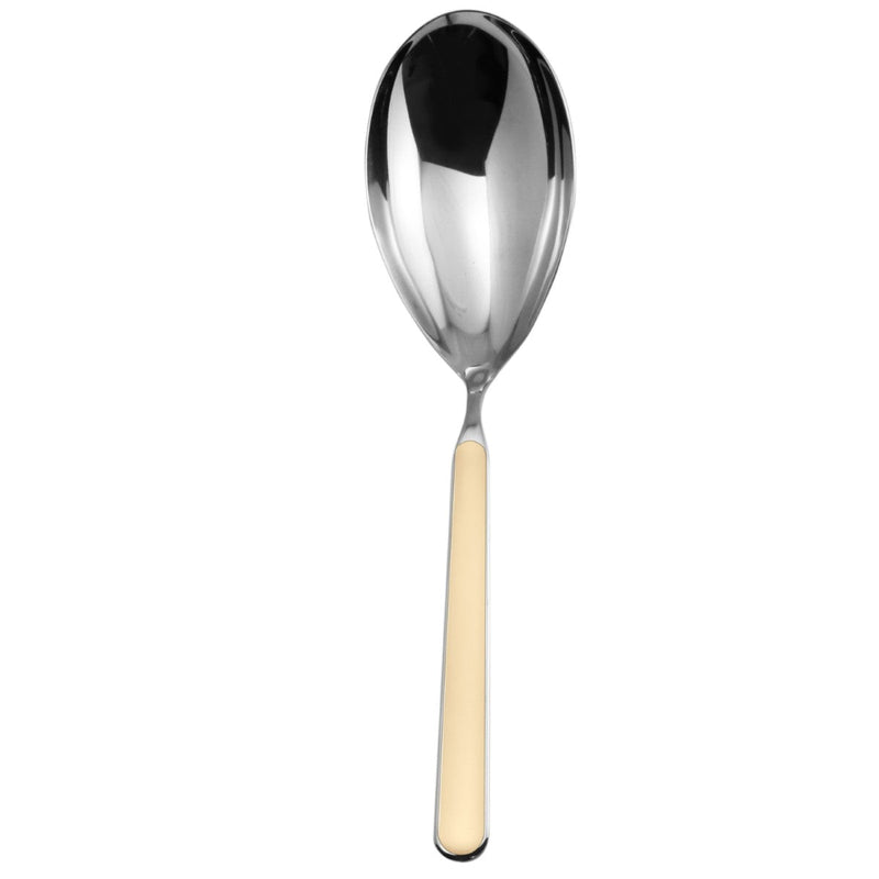 Spoon with a cream-colored handle on a white background