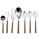 Set of silver cutlery with brown handles on a white background