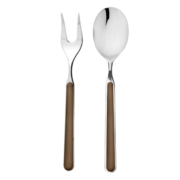 Spoon and fork with brown handles on a white background