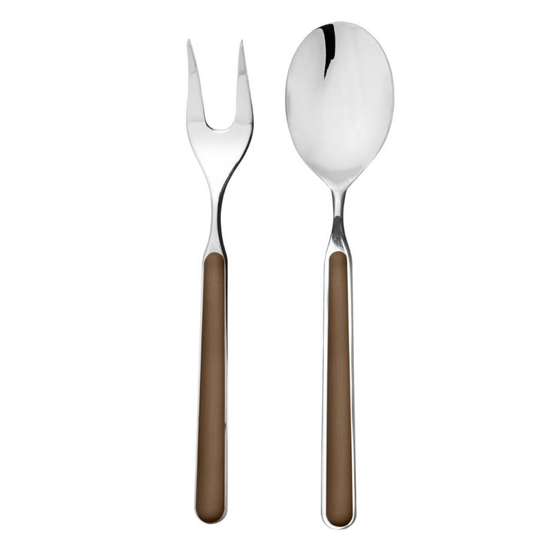 Spoon and fork with brown handles on a white background