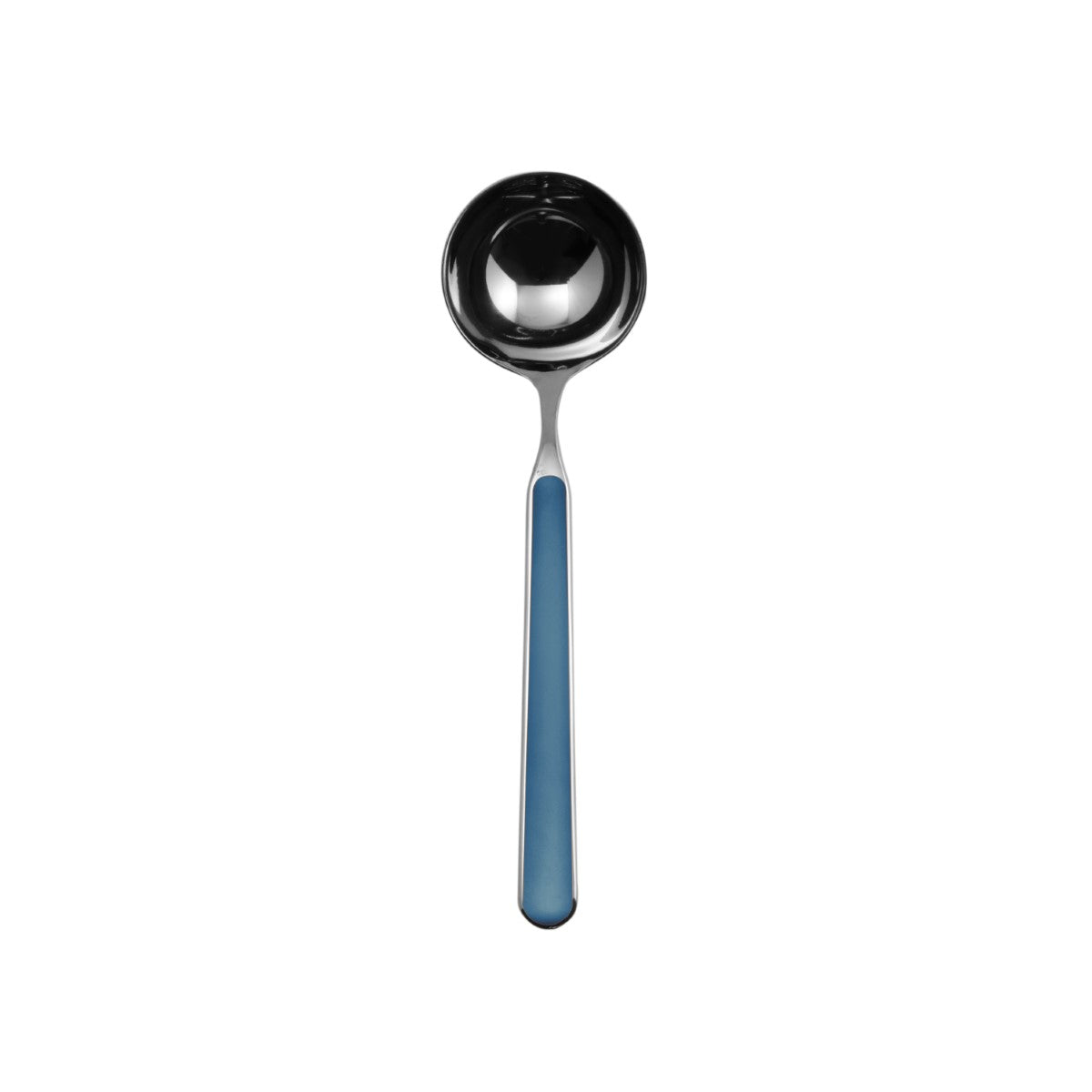 Spoon with blue handle on a white background