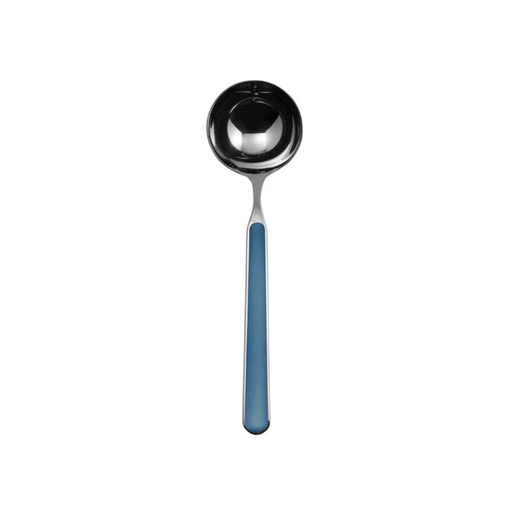 Spoon with blue handle on a white background