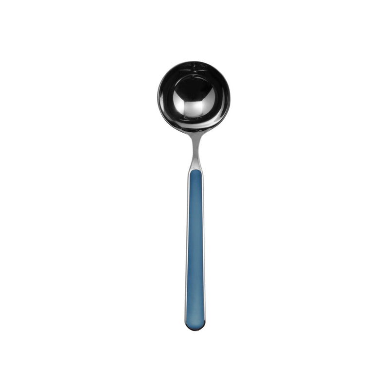 Spoon with blue handle on a white background