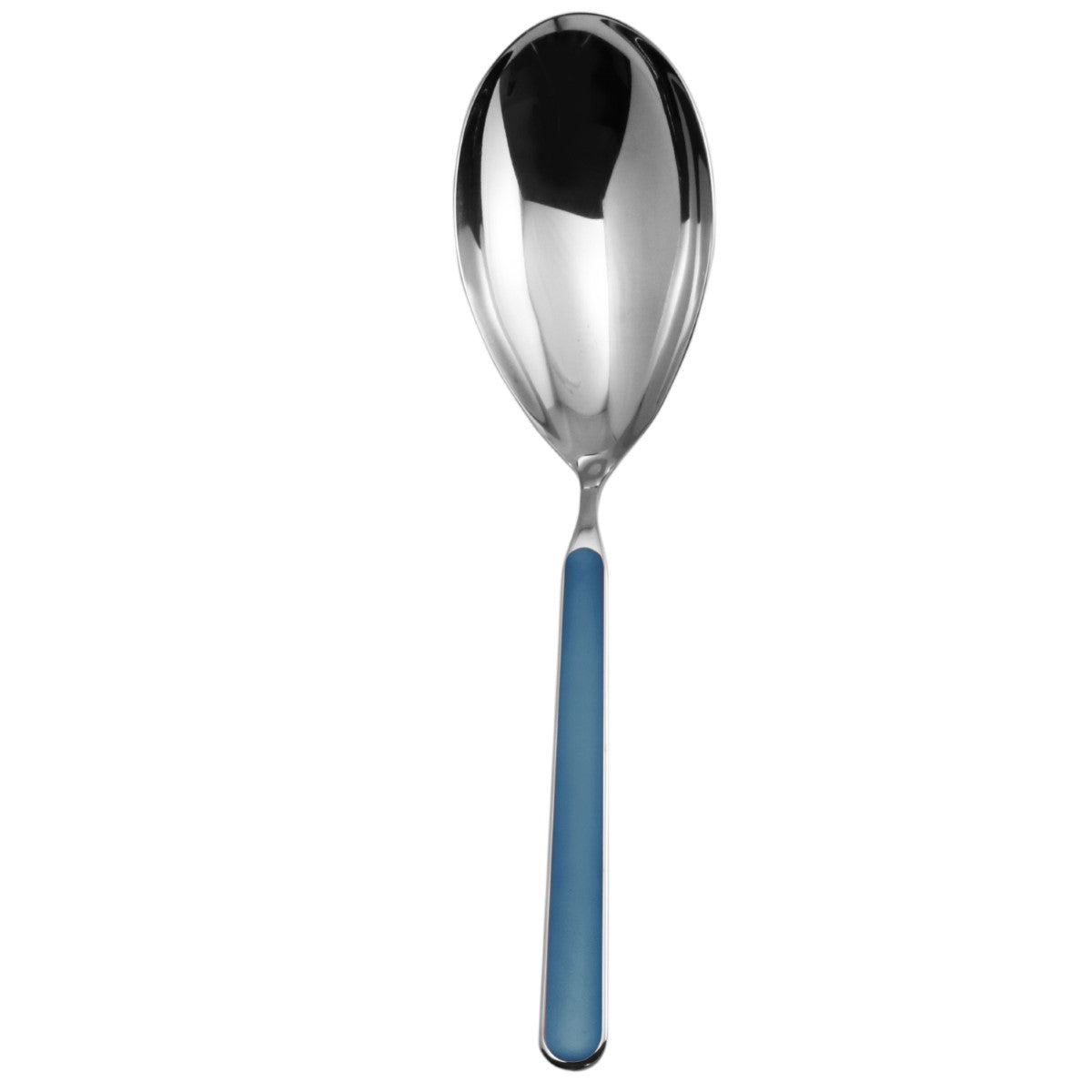 Spoon with a blue handle on a white background