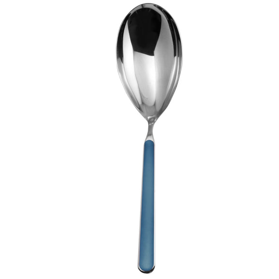 Spoon with a blue handle on a white background