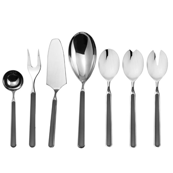 Set of silver cutlery including spoons, fork, and knife on a white background