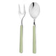 Spoon and fork with light green handles on a white background