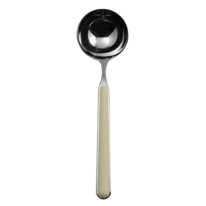 Spoon with a light-colored handle on a white background