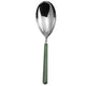Spoon with a green handle on a white background