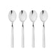 Set of four silver spoons on a white background