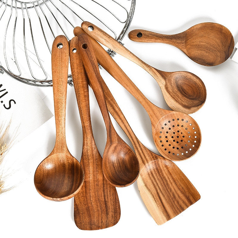 Teak Wood Ladle Turner Colander Soup Tools