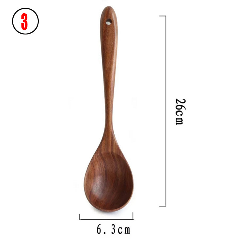 Teak Natural Wood Ladle Turner Colander Soup Skimmer Tool Set