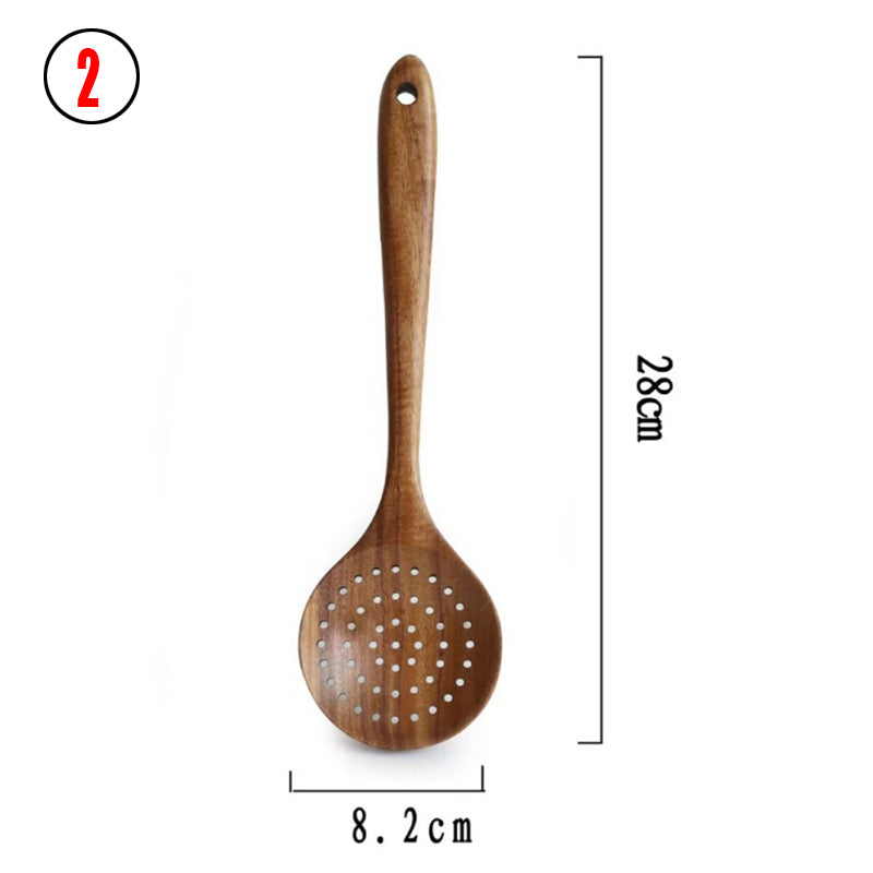 Teak Natural Wood Ladle Turner Colander Soup Skimmer Tool Set