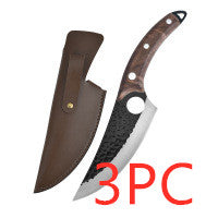 3-piece knife set with sheathes on a white background