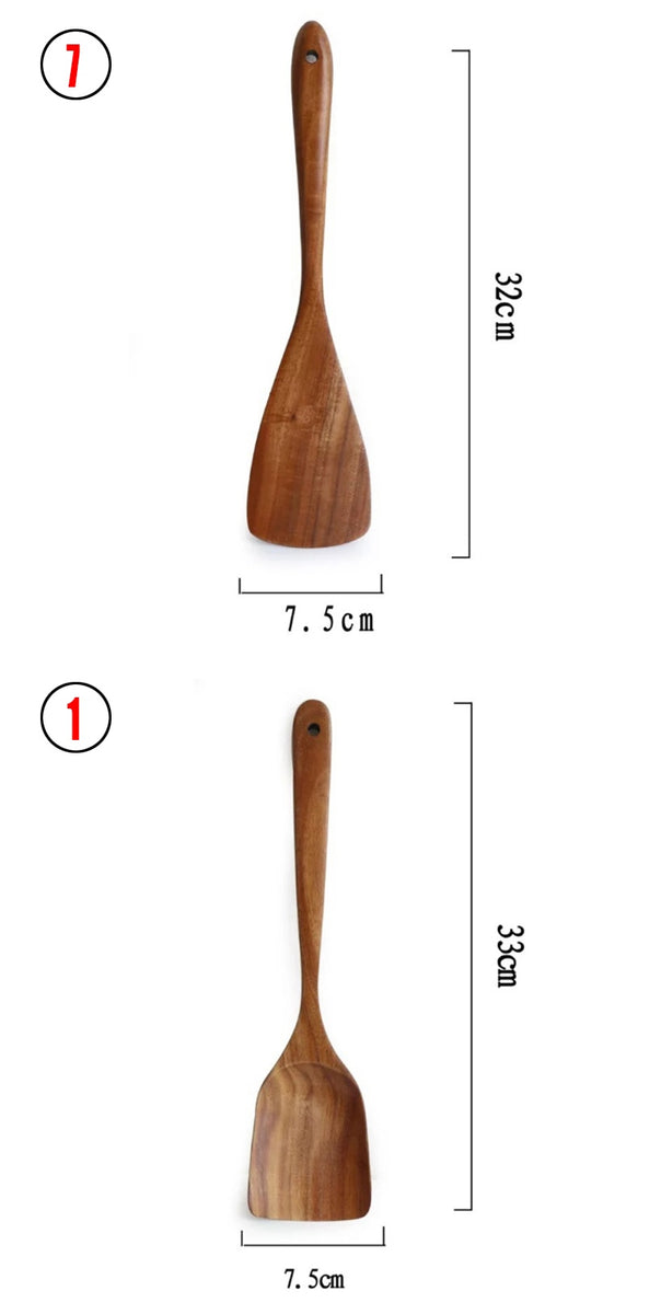Teak Natural Wood Ladle Turner Colander Soup Skimmer Tool Set