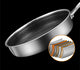 Stainless steel frying pan with honeycomb design on a black background