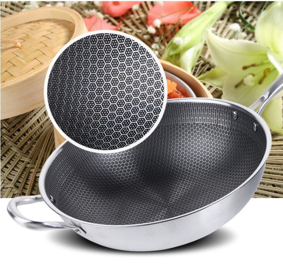 Wok with honeycomb pattern on a white background